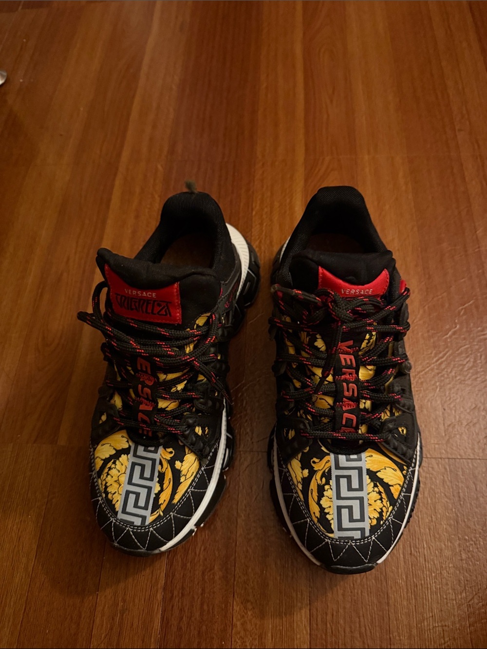 Versace Black Red Yellow Baroque Pattern Sneakers